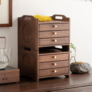 Walnut Solid Wood Pu'Er Tea Box Drawer-Type Tea Cake Storage Box Household Tea Storage Box Tea Ceremony Bamboo Tea Tray