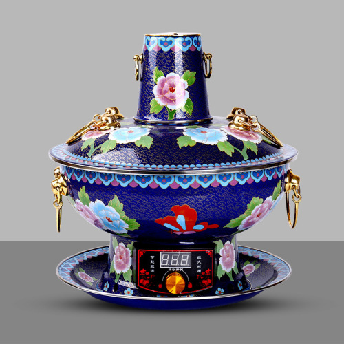 Copper Hot Pot Pure Copper Electric Cloisonné Copper Hot Pot Old Style Pure Copper Pot Household Enamel Charcoal Dual-Color Copper Hot Pot