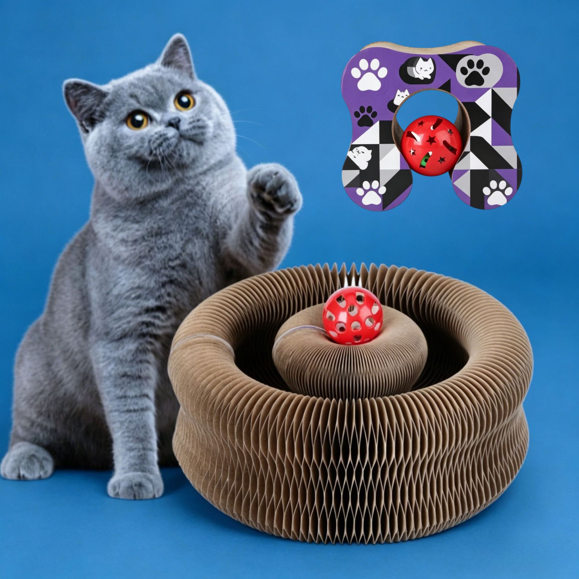 Órgano mágico para gatos agarrar tablero juguete para gatos auto-hi alivio de aburrimiento con campana papel corrugado resistente al agarramiento plegable juguete para gatos