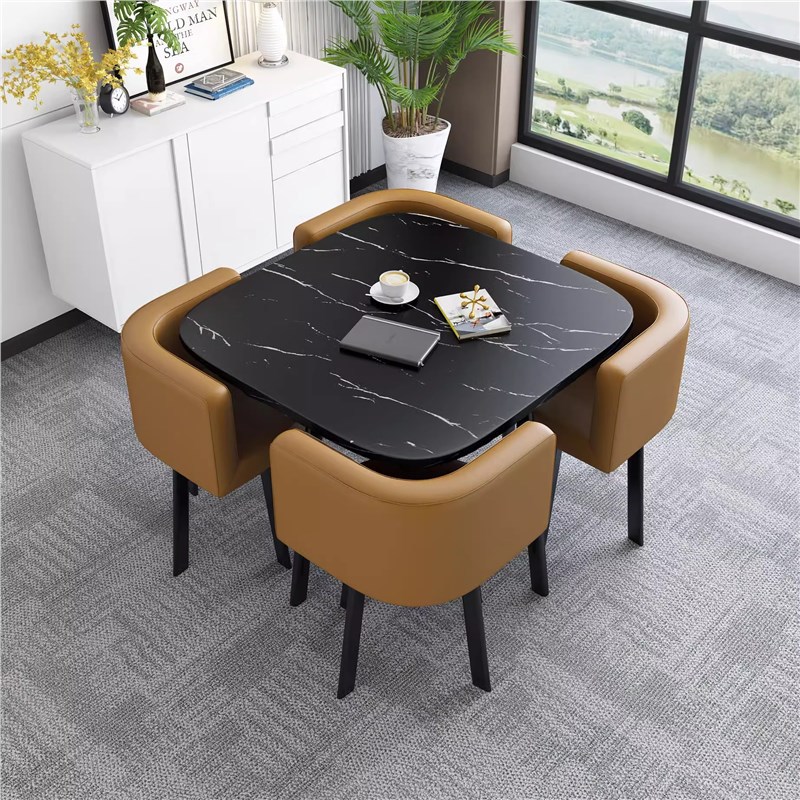 Conjunto de mesa y sillas para recepción, mesa de negociación, mesa y sillas para recepción de tienda, mesa redonda pequeña de oficina, estilo empresarial