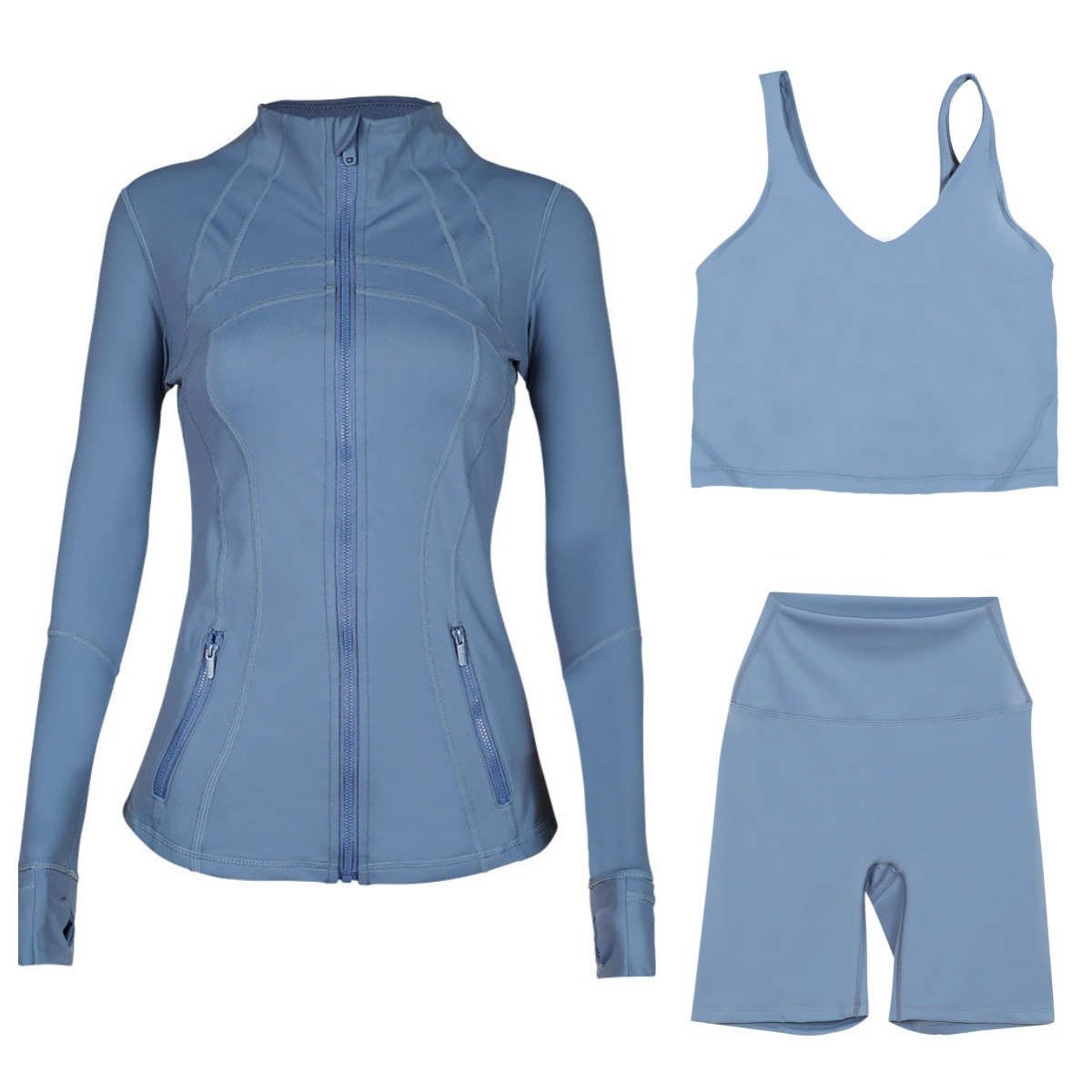 Women's 3-Piece Workout Set – Breathable Jacket, U-Back Sports Bra & 5" Shorts For Yoga, Running & Gym (S-Xxxl, 40+ Colors)​_ecoleips.com