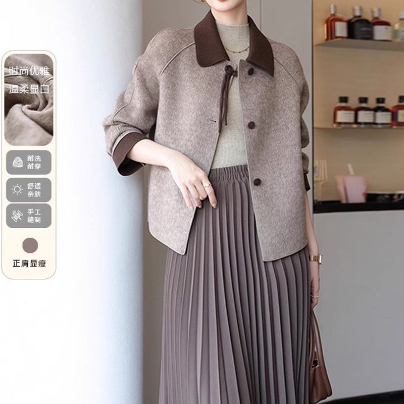 妈妈中式秋装洋气羊毛外套短款中老年新款时尚上衣女装春秋双面呢|undefined