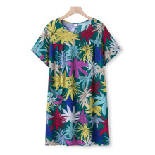中老年人棉绸短袖睡裙女新款睡衣夏薄款妈妈宽松人造棉连衣裙夏季