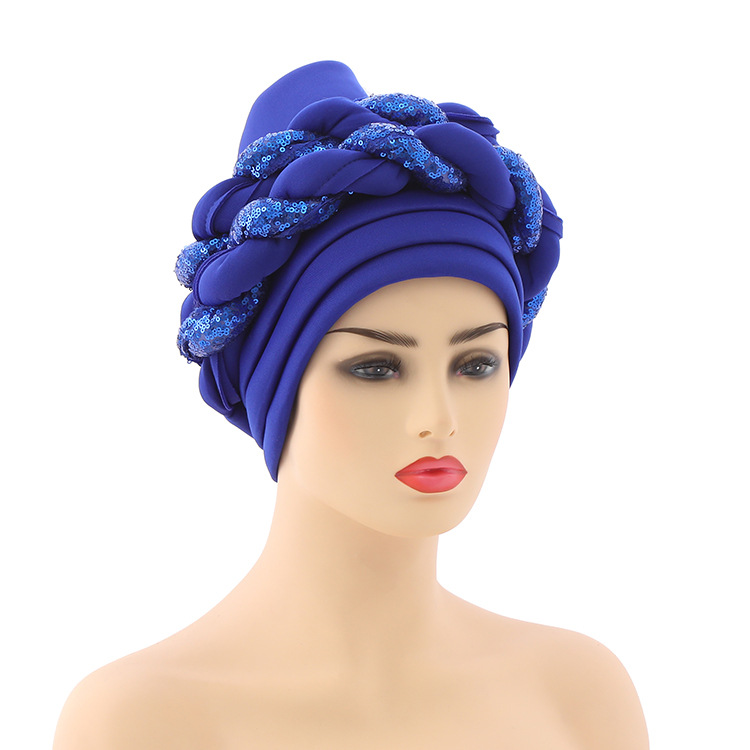 Muslim hat Space layer color sequin twist headscarf hat Fashion exaggerated PROM headscarf hat_voghion.com
