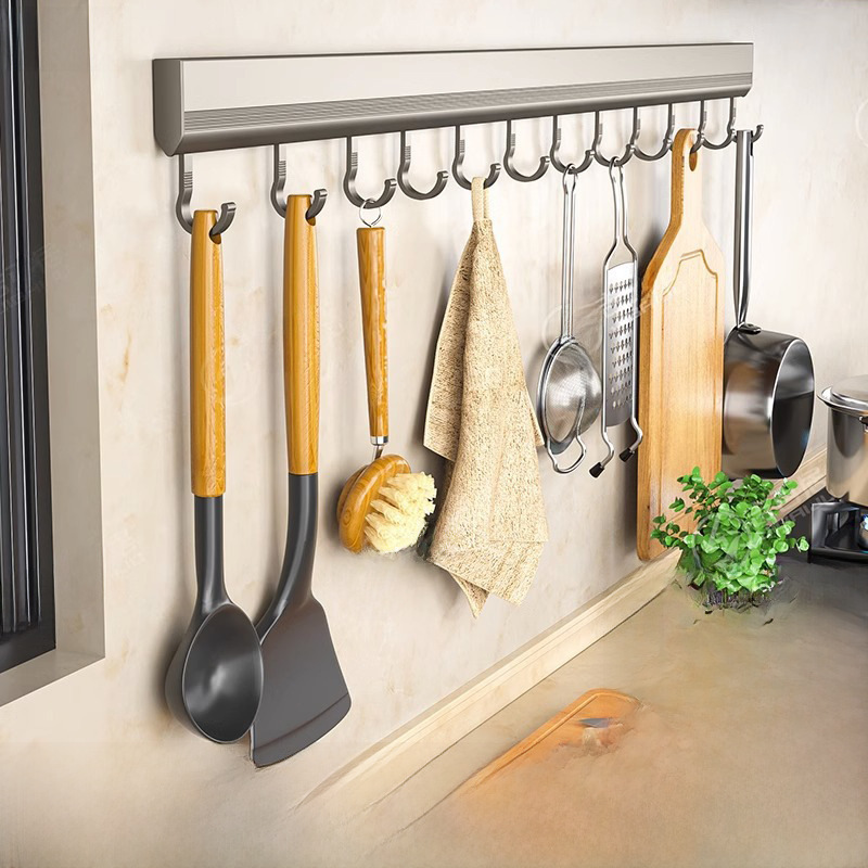 Factory supply kitchen hook rack non-perforated wall-mounted rack space aluminum hook multifunctional storage hook