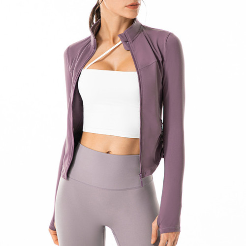 Fitness top autumn and winter new slim fashion slim long-sleeved stand-up collar running zipper yoga wear sports jacket for women