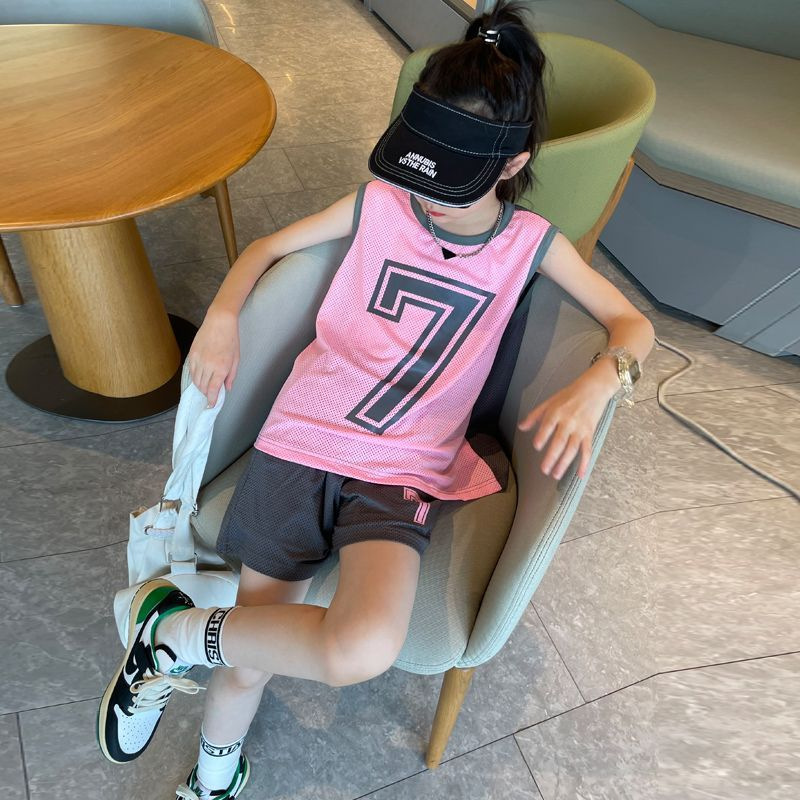 Traje deportivo para niñas verano nuevo uniforme de baloncesto de secado rápido para niños medianos y grandes, chaleco suelto, pantalones cortos, dos piezas, transpirable y delgado