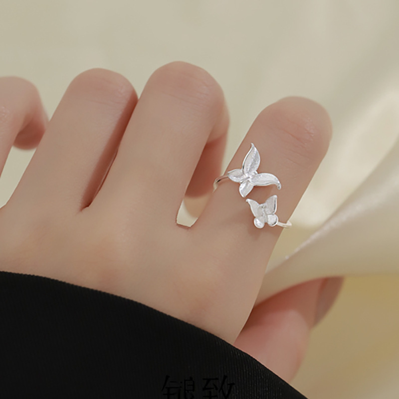 甜美蝴蝶戒指女轻奢小众设计感立体气质指环百搭开口食指戒批发潮|undefined