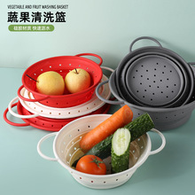 跨境硅胶折叠沥水篮熟食捞篮耐高温圆形伸缩户外露营沥水果盘菜