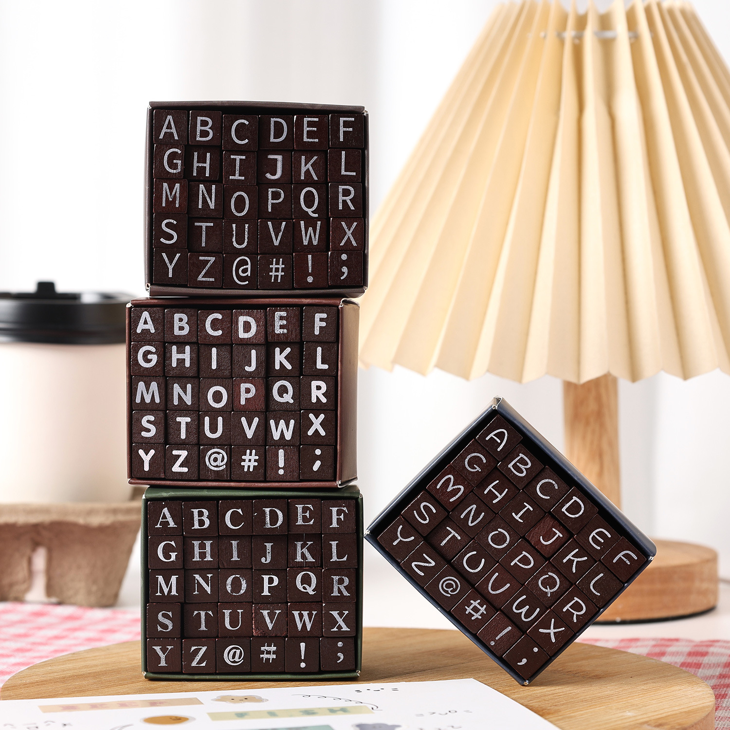 English Years Series Lotus Wood Sello de madera Diy Decoración de cuenta manual Frotamiento Conjunto de sello de madera retro transfronterizo