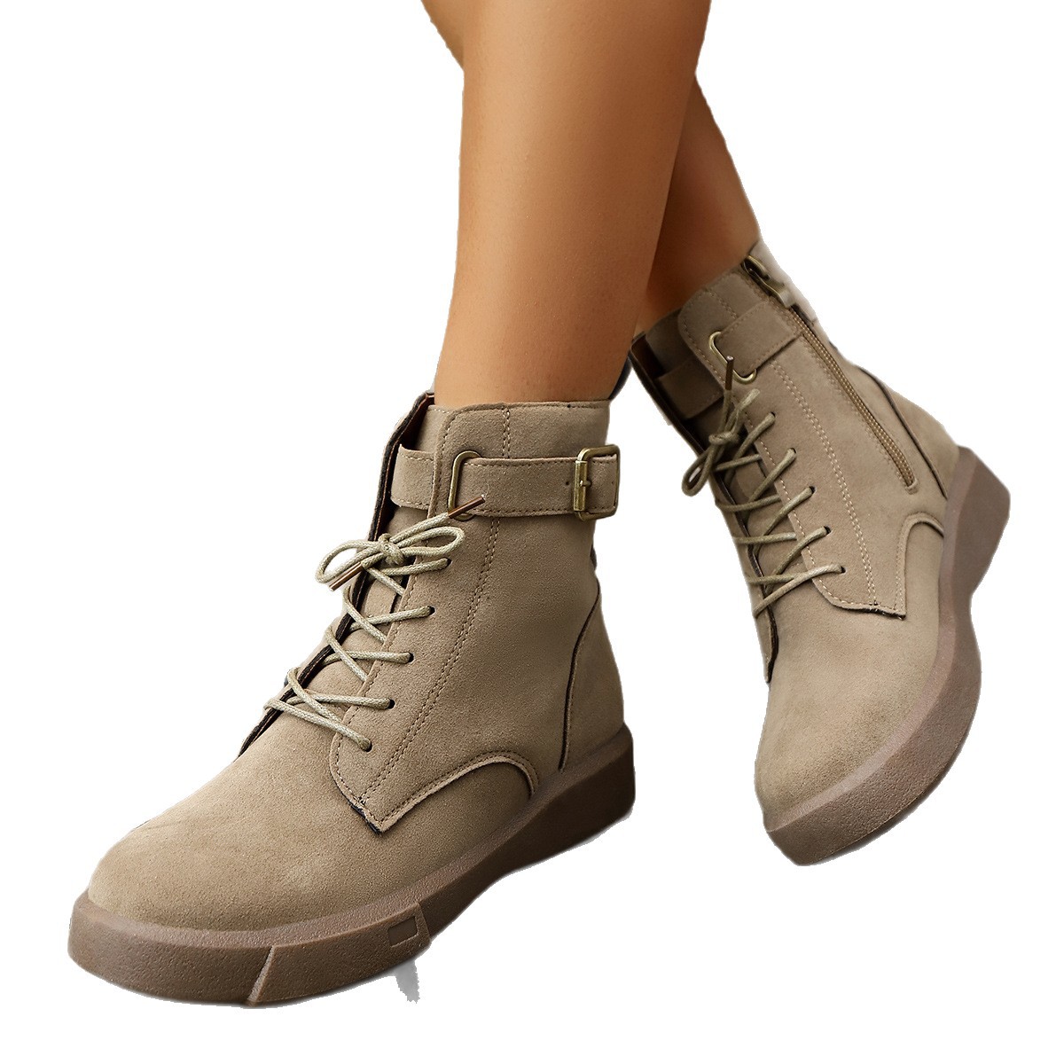 Women's Plus Size Round Toe Platform Martin Boots British Style Autumn New Belt Buckle_voghion.com