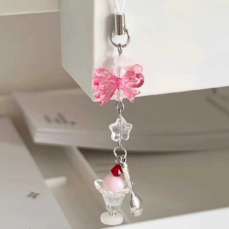 Plastic Material Cute Sweet Ice Cream Bow Knot Plastic Mobile Phone Chain
