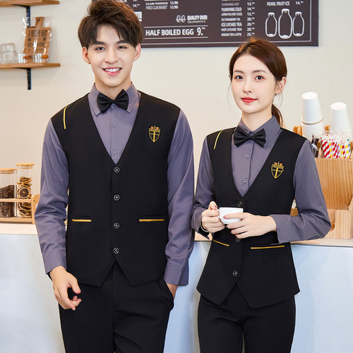 Autumn men's and women's long-sleeved fake two-piece vest suit catering hot pot restaurant KTV hotel restaurant bar waiter uniform
