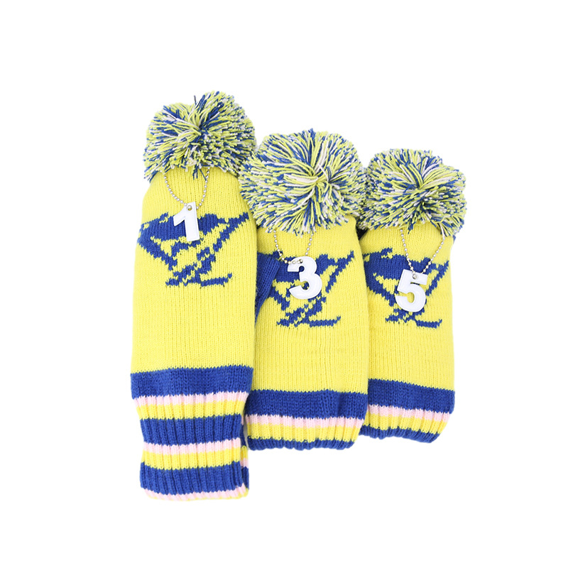 Transfronterizo AliExpress golf suministros club cubierta de rayas horizontales de punto sombrero conjunto personalizado conjunto de lana cabeza de la varilla cubierta protectora