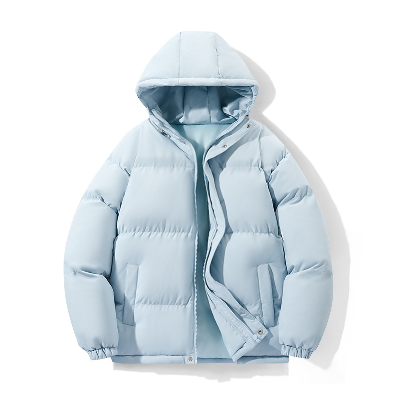 Transfronterizos nuevos hombres de algodón corto pareja de invierno de color sólido cálido con capuchón engrosado fábrica de chaqueta de algodón al por mayor