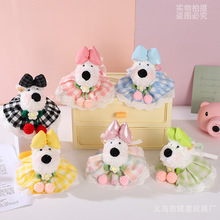 新款西高地毛绒挂件樱桃格子裙穿衣可爱卡通公仔包包挂饰礼物批发