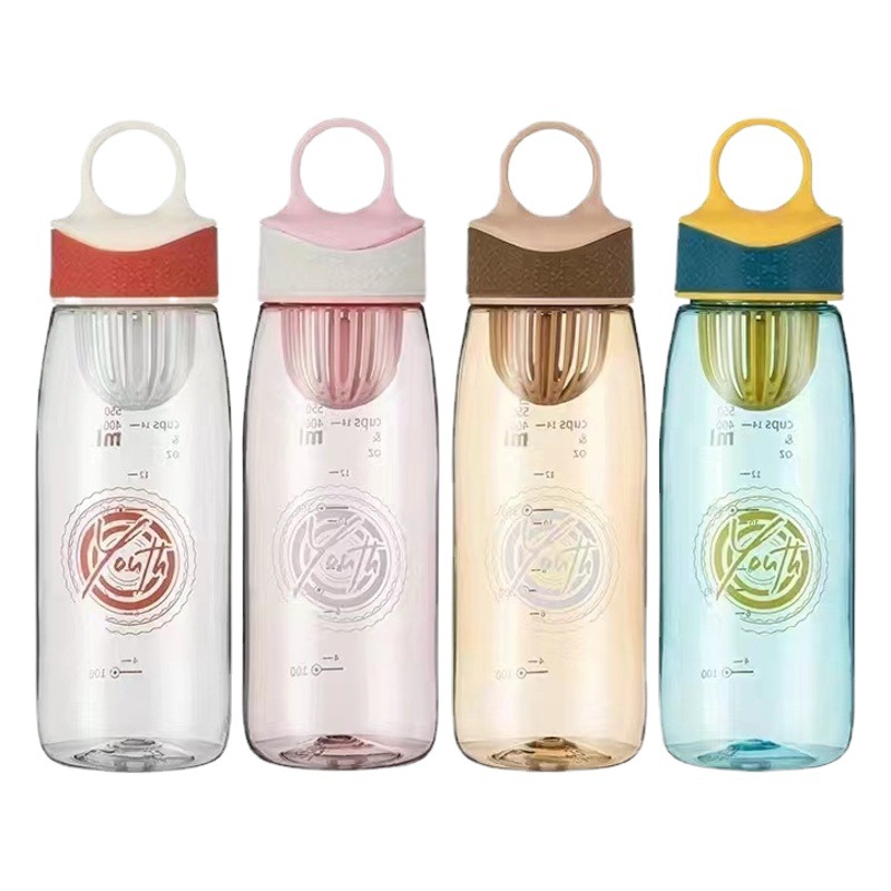 Tianyi 0918 taza portátil clásico simple taza de plástico con colador 550ml anillo portátil de plástico estudiante de agua