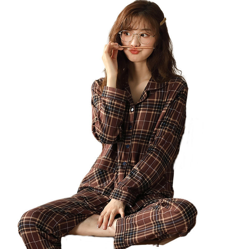 Más tamaño par pijamas manga larga 100% algodón de mediana edad y ancianos papá desgaste del hogar Primavera, otoño e invierno a cuadros desgaste del hogar