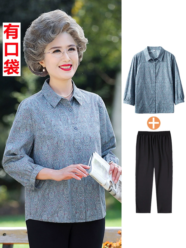 Рубашка из 100% хлопка для женщин, пожилых мам, летние топы с рукавами три четверти, весенний костюм для бабушки и жены 60 и 70 лет.