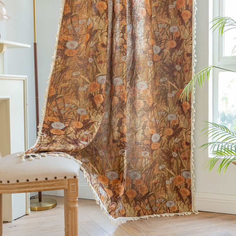 Cross-Border Hot-Selling French Curtains, Mid-Century Style Jacquard, High-End Blackout Bedroom and Living Room Dust-Proof Decorative Curtains Without Drilling