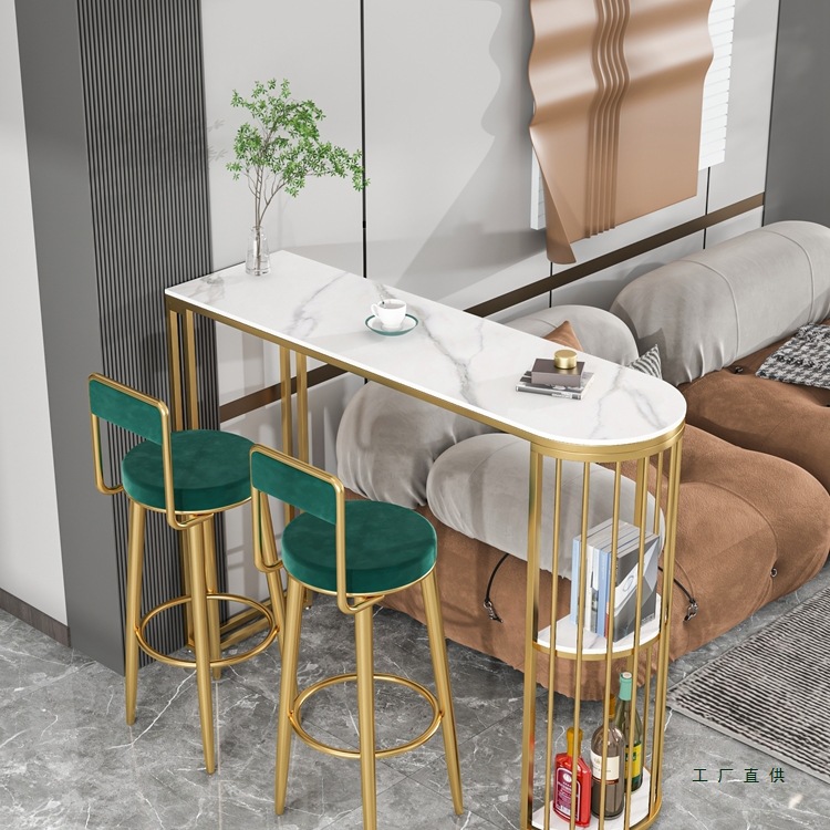 Nordic New Slate Semicircular Bar Table and Chairs for Home Kitchen Living Room Wine Cabinet Partition Wall Light Luxury Long Narrow Table