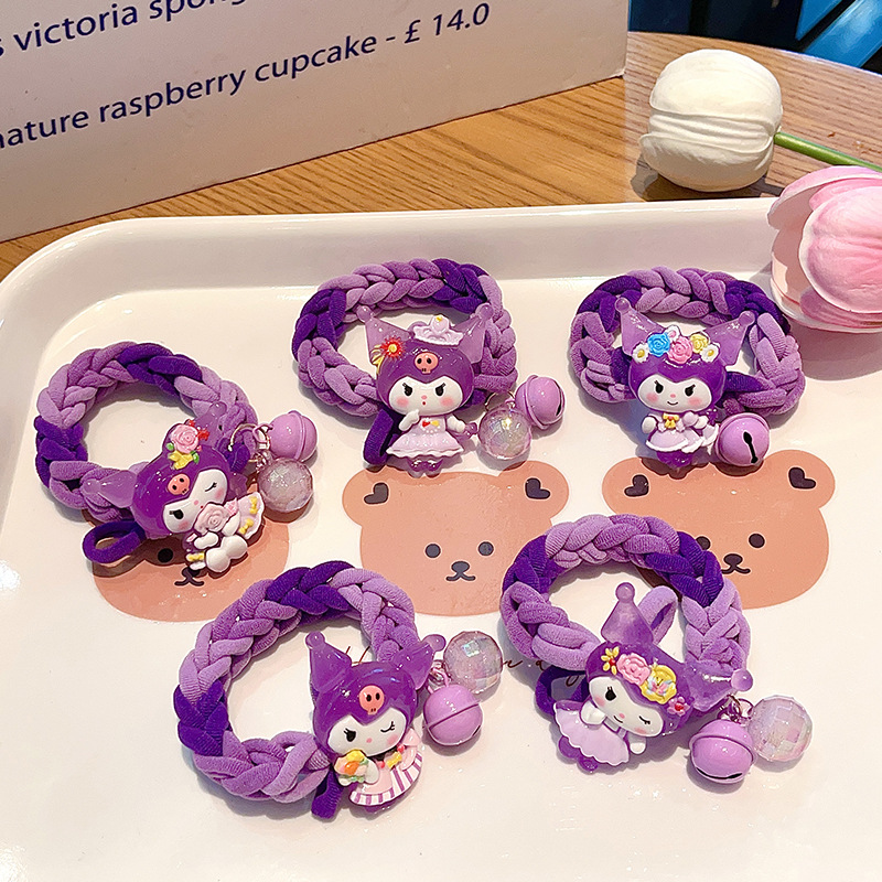 Niños Kuromi correa de cola de caballo niñas correa de goma de alta elasticidad niñas cabello bebé lindos anillos de cabello