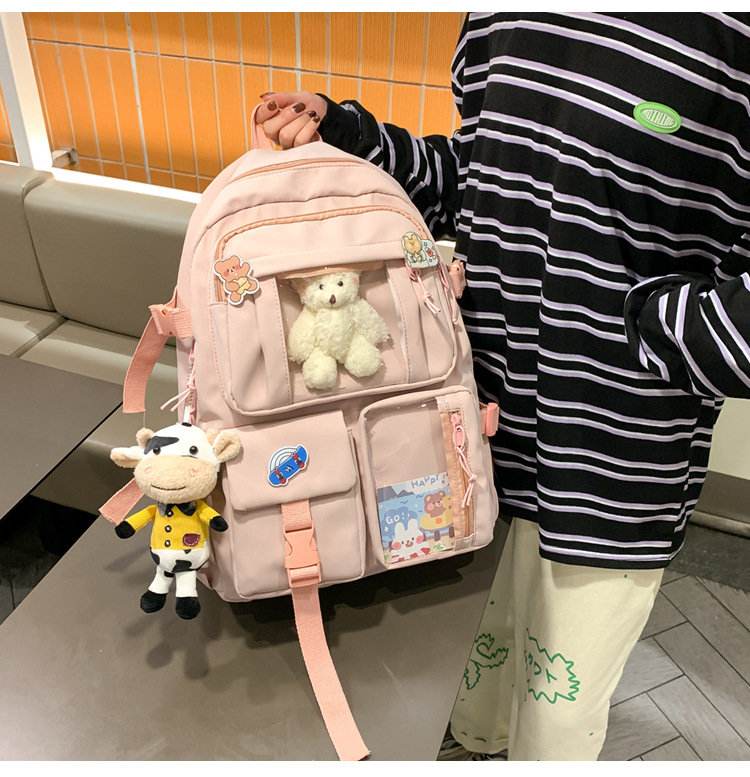 637g Weight Polyester Lining Material Zipper Closure Type School Occasion Nylon Material Solid Color Pattern Women'S Gender Square Shape White, Pink, Green, Blue, Black Color Large Size Wholesale Large Capacity Bear Backpack Nihaojewelry 20