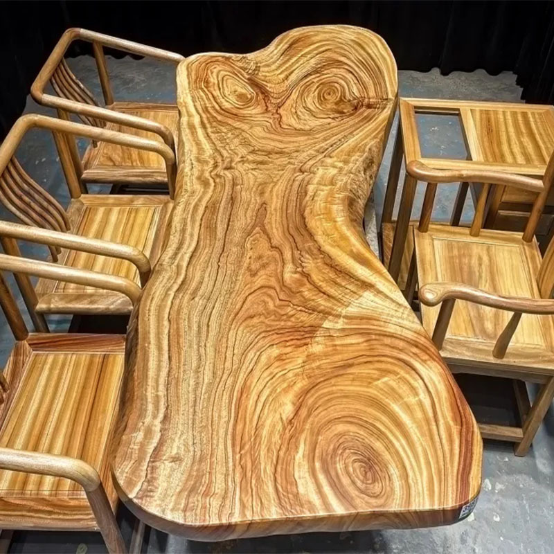 Camphor Walnut Irregular-Shaped Solid Wood Table with Natural Edges, Modern Minimalist Solid Wood Tea Table, Long Board-Shaped Dining Table Camphor Walnut Irregular-Shaped Solid Wood Table with Natural Edges, Modern Minimalist Solid Wood Tea Table, Long Board-Shaped Dining Table