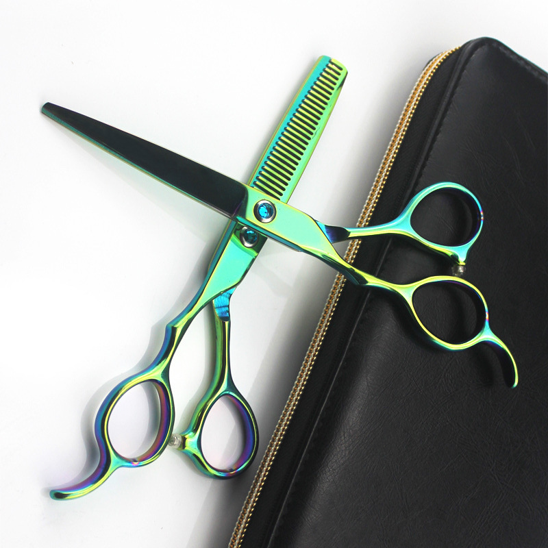 6寸绿色左手剪平直剪牙剪打薄剪左撇子剪刀剪发美发剪刀厂家批发