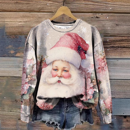 New 3D Digital Printing Hooded Christmas Women's Casual Crew Neck Sweatshirt Wholesale