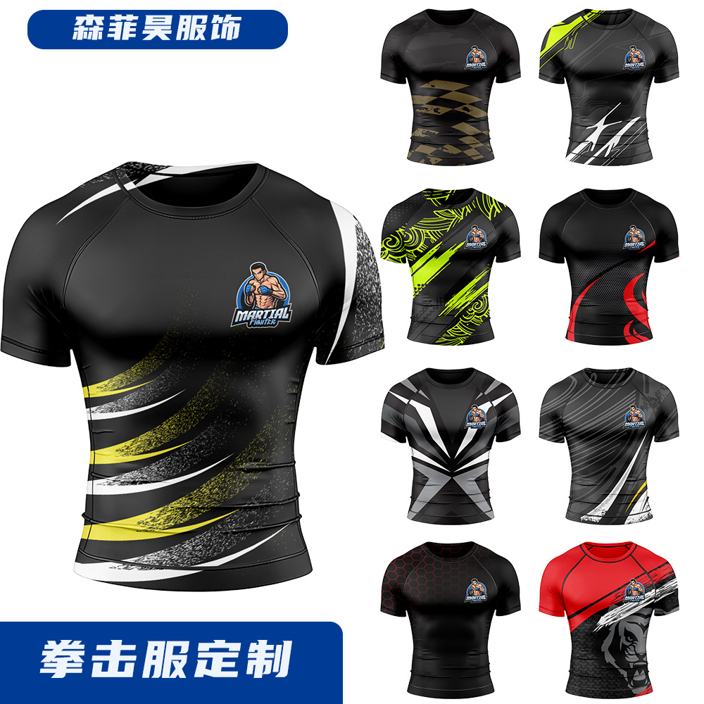 European and American Boxing Uniforms, Muay Thai Tight-Fitting Suits, Men's Sanda Suits, Mma Short-Sleeved Training Boxing Quick-Drying Suits, Custom-Made