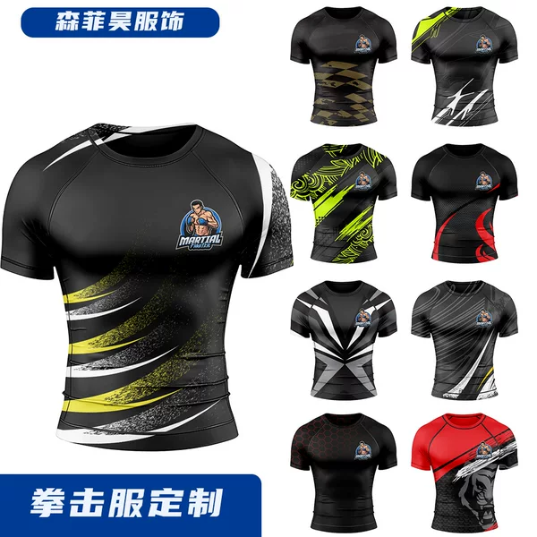 European and American Boxing Uniforms, Muay Thai Tight-Fitting Suits, Men's Sanda Suits, Mma Short-Sleeved Training Boxing Quick-Drying Suits, Custom-Made