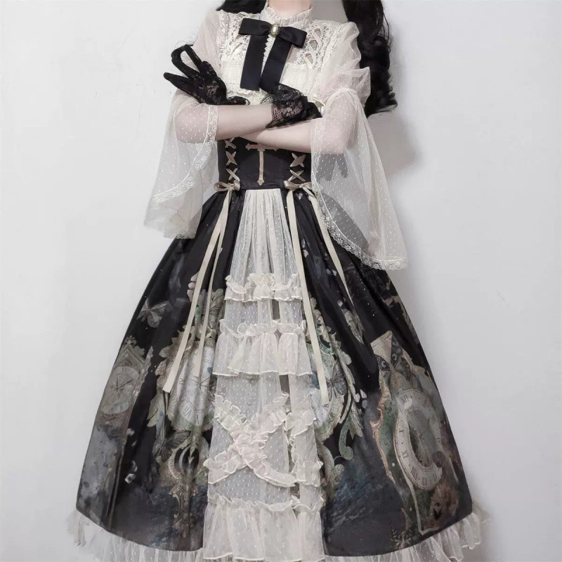 バタフライクロックopロリータサスペンダースカート日常かわいいlolita甘いスカート|undefined