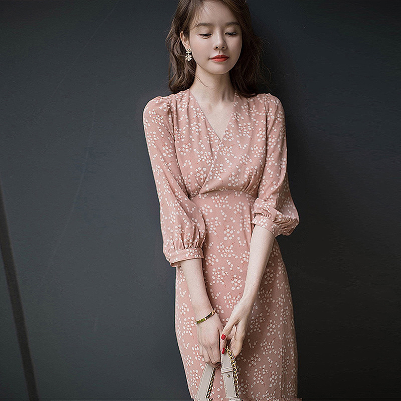 Gentle Style First Love High Waist Tea Break Dress French Summer New Morandi Smash Flower dress Niche Dress