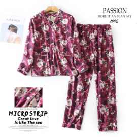 女士【大版】针织法兰绒睡衣长袖长裤秋冬款家居服套装