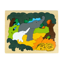 木质五层动物卡通拼图玩具多层故事拼图 儿童早教益智木制玩具
