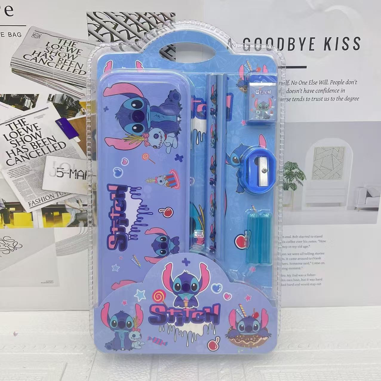 Conjunto de papelería Stitch transfronterizo para niños de alto valor escolar conjunto de lápiz de siete piezas