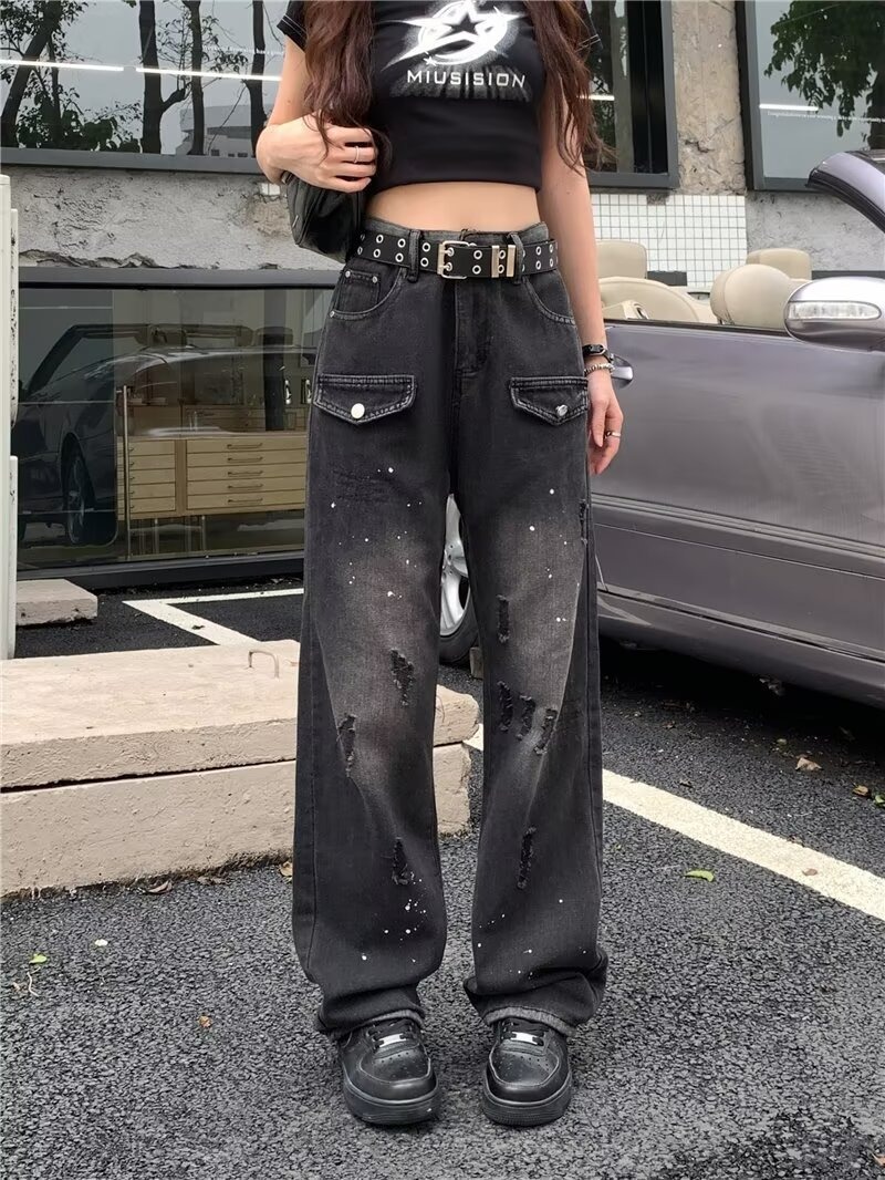 "Women's Denim Overalls - Classic Black Lumberjack Style, Relaxed Fit, Straight Leg, Comfortable & Stylish For Spring And Autumn_mkmklike.com