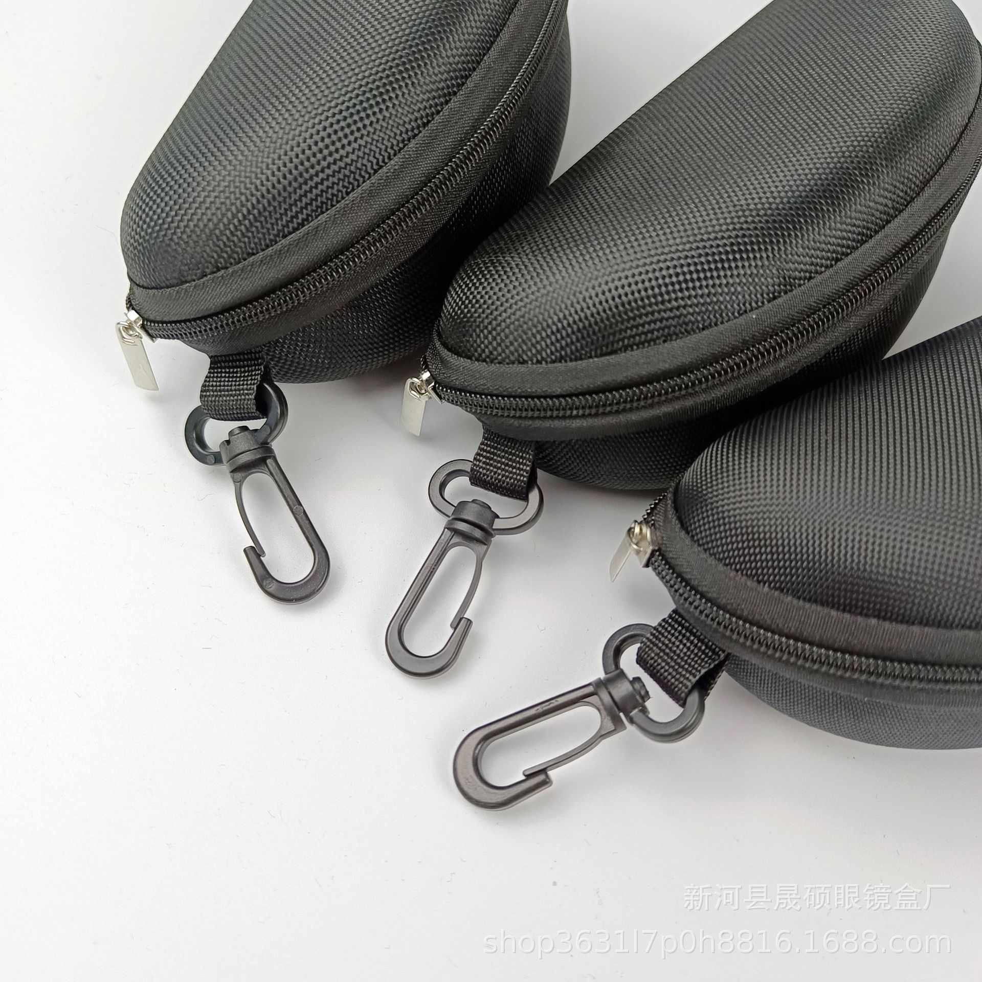 EVAジッパー眼鏡ケース071在庫あり、携帯用フック付き黒ジッパーケース、オックスフォード布製メガネケース、卸売収納