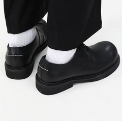 2023春秋ins系帶韓版後跟刺繡大頭鞋小眾休閒皮鞋女牛皮德比鞋男