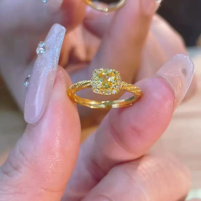 18k方糖戒指au750彩金实心不脱模镶嵌天然黄水晶皓石简约指环女款