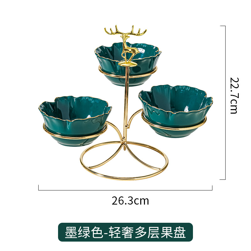 Plato de fruta de cerámica multicapa hogar sala de estar mesa de café creativo merienda plato de fruta seca de lujo ligero decoración de mesa de postre