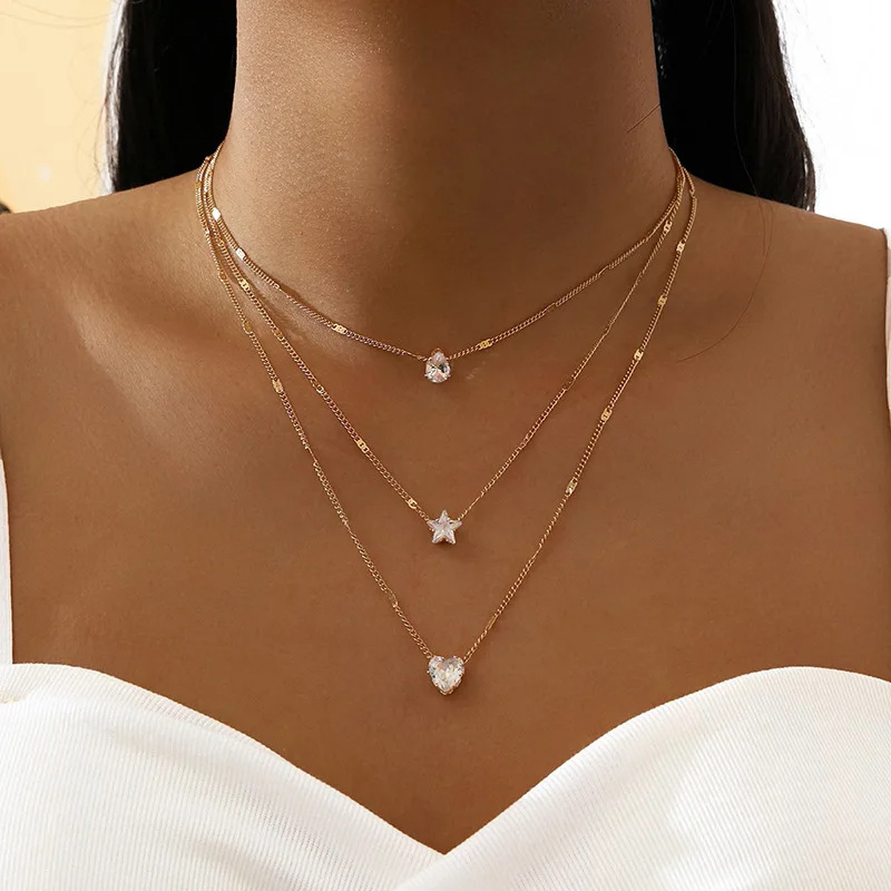 European and American Jewelry Multi-Layered Five-Pointed Star Fashion Zircon Pendant Necklace Women's Fashion Women's Wholesale Pearl Trendy People