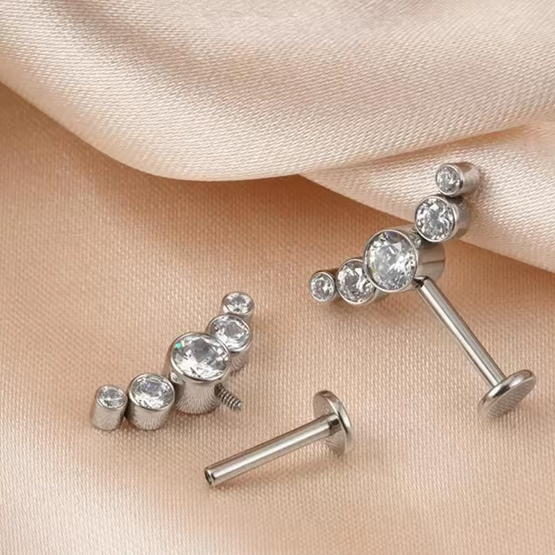 Earrings with zircon, lip piercing, accessory, 5 pieces