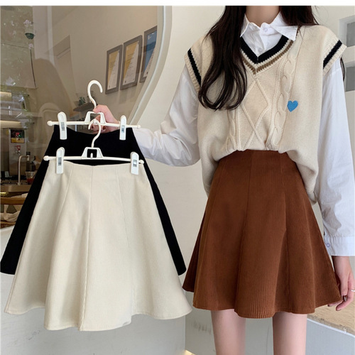 Autumn/Winter New High-Waist Slimming Corduroy Skirt for Women - Trendy Umbrella Skirt Style A-Line Short Skirt