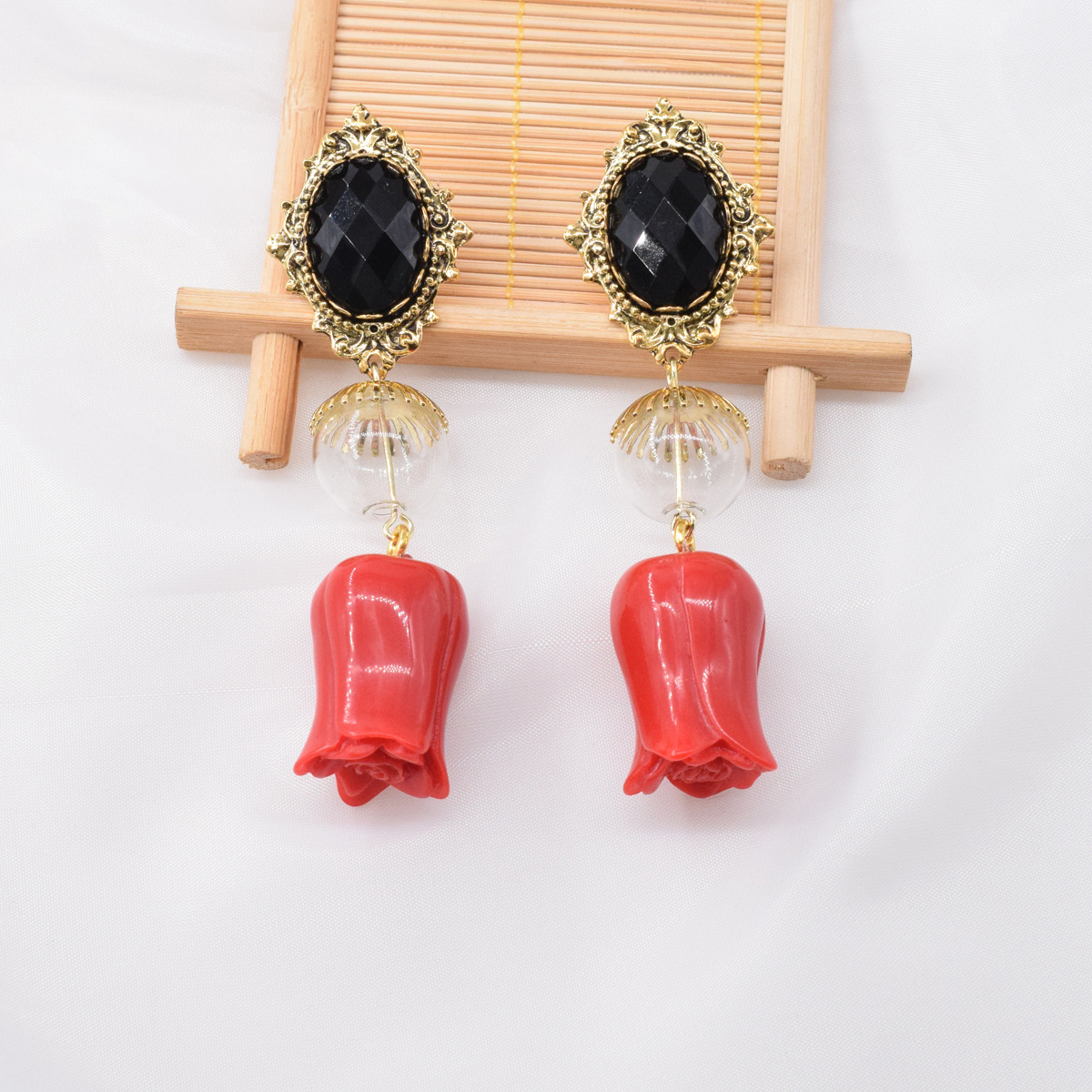 Pendientes Largos Retro De Color Rosa Rojo Metal Hit Color display picture 2