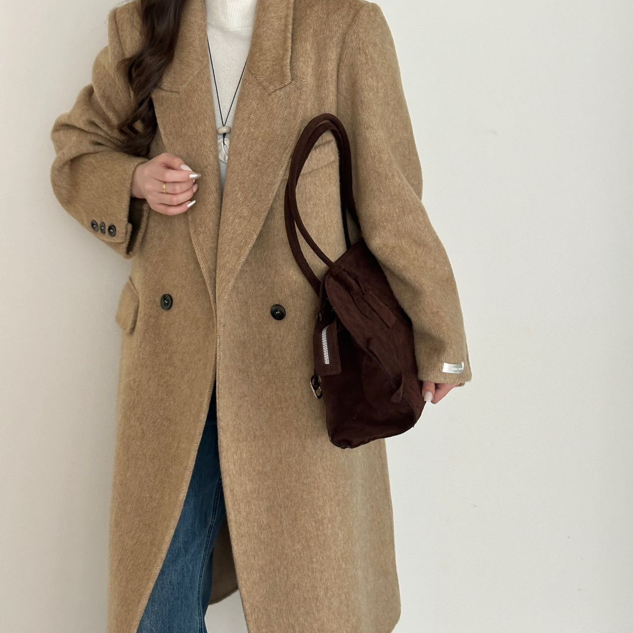 25秋冬新款宽松加长款通勤韩版气质高级感正肩双面羊毛大衣外套女