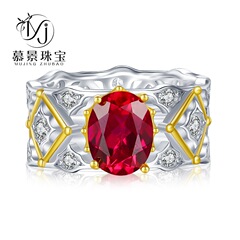 Mujing Jewelry 2023 New European and American Italian Craft Court Retro 7*9mm Blood Red Diamond Ring for Elegant Ladies