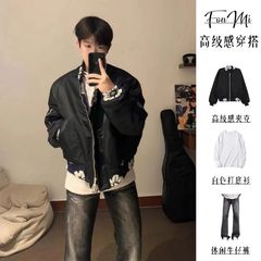 提花美式短款外套男高级感ma1飞行夹克春秋季套装cleanfit棒球服