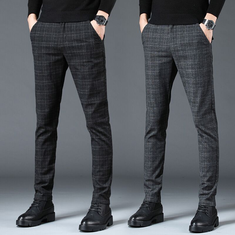 2025 Spring New Men's Cotton Linen Casual Pants Plaid Youth Slim Fit Stretch Skinny Long Trousers Men's Trendy Pants 2025 Spring New Men's Cotton Linen Casual Pants Plaid Youth Slim Fit Stretch Skinny Long Trousers Men's Trendy Pants